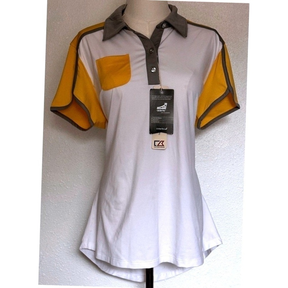 Cutter and Buck Yellow White Gray Colorblock Shortsleeve Polo Womens Size XL NWT